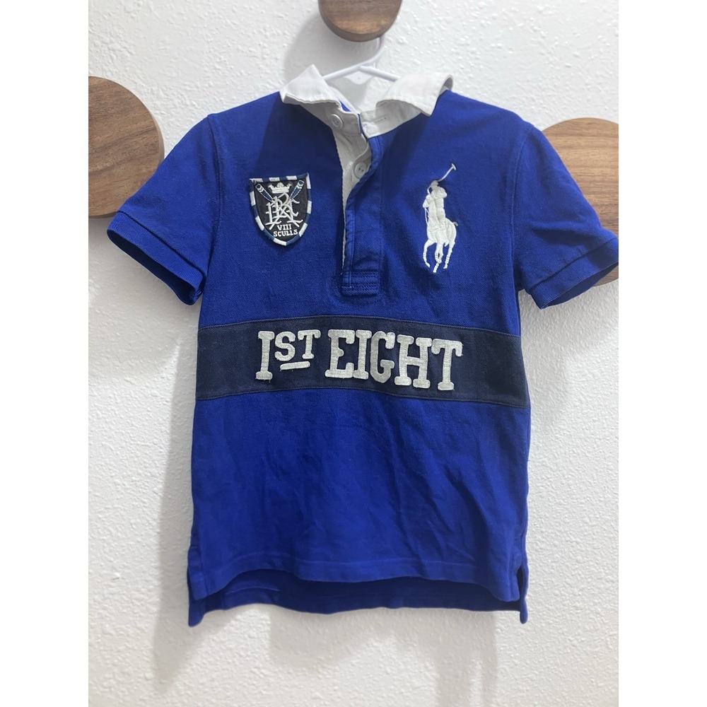 VTG Polo Ralph Lauren Sz 5 Polo Shirt Big Pony 1st Eight Rugby Crest VIII Sculls